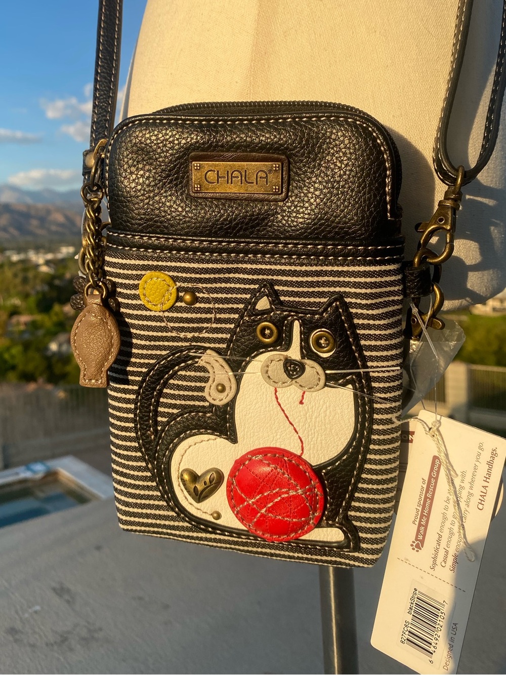 Chala Fat Cat stripe cell phone crossbody